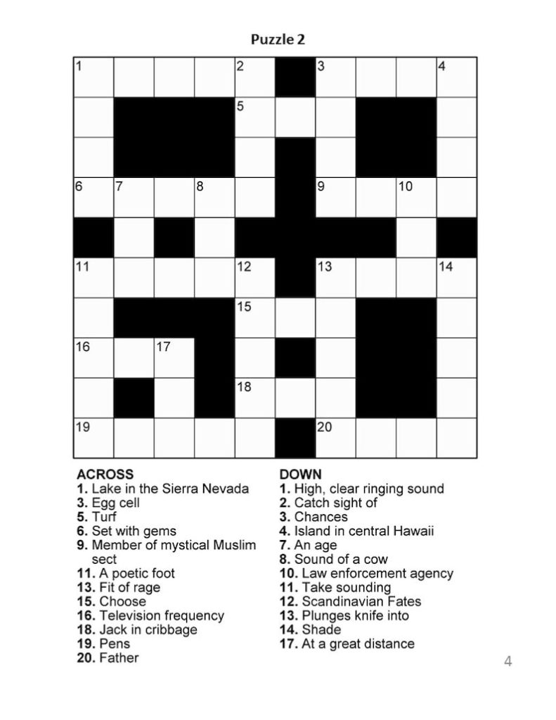 Digital Download 100 Printable Crossword Puzzles For