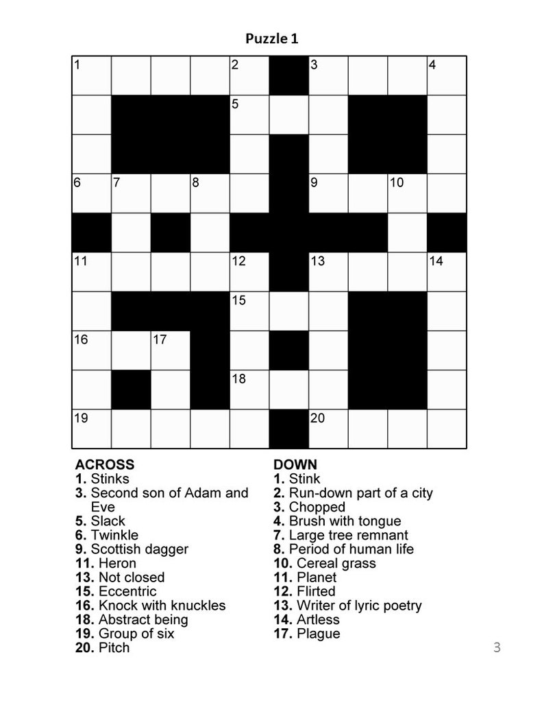 Small Printable Crossword Puzzles