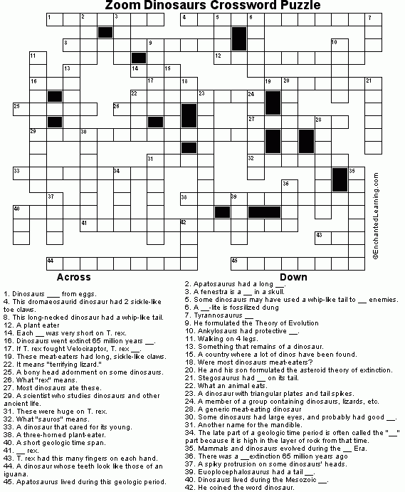 Printable Dinosaur Crossword Puzzles