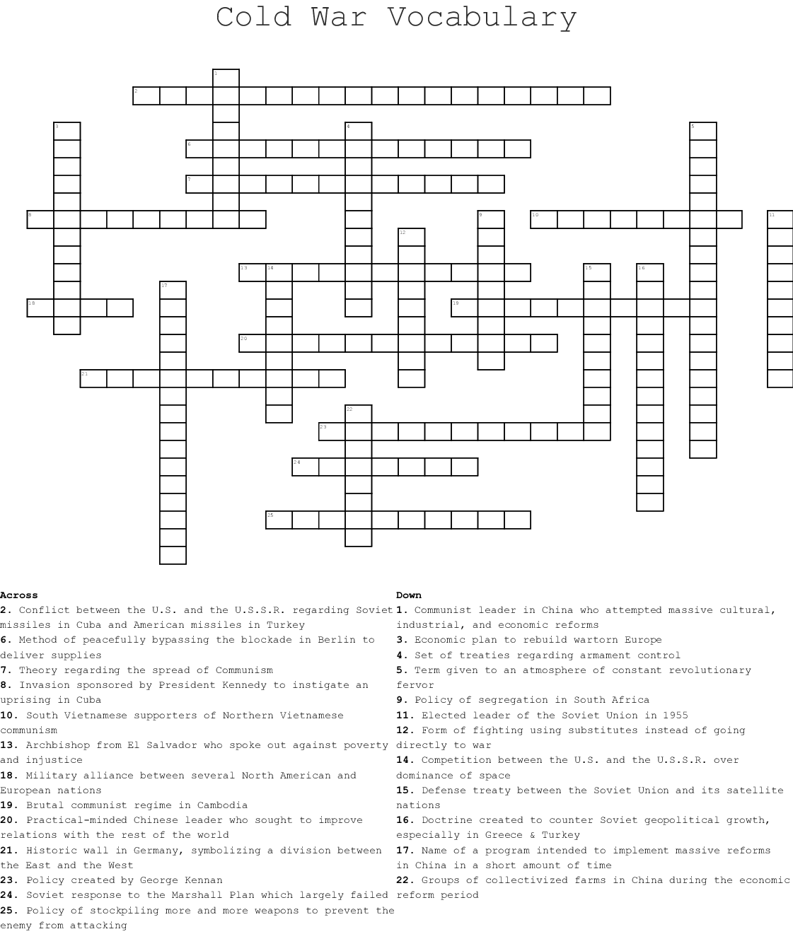 Crossword Puzzle Printable For Kids Cold War Answers