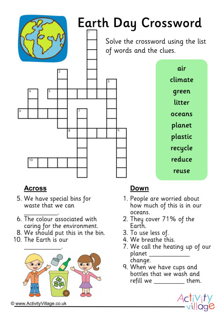 Earth Day Crossword Puzzles Printables