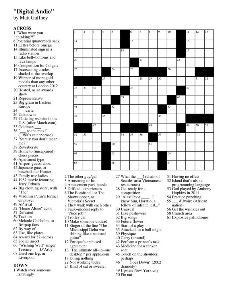 Easy Crossword Puzzles Printable Daily
