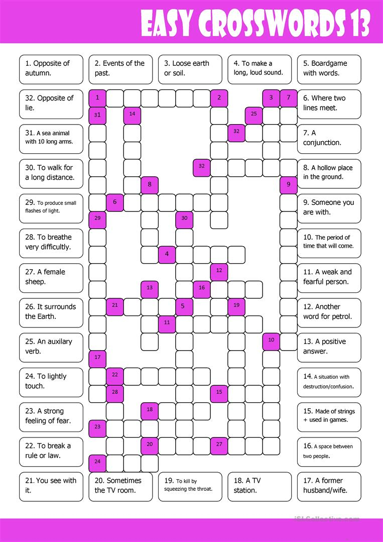 Easy Crossword Puzzles Printable Esl