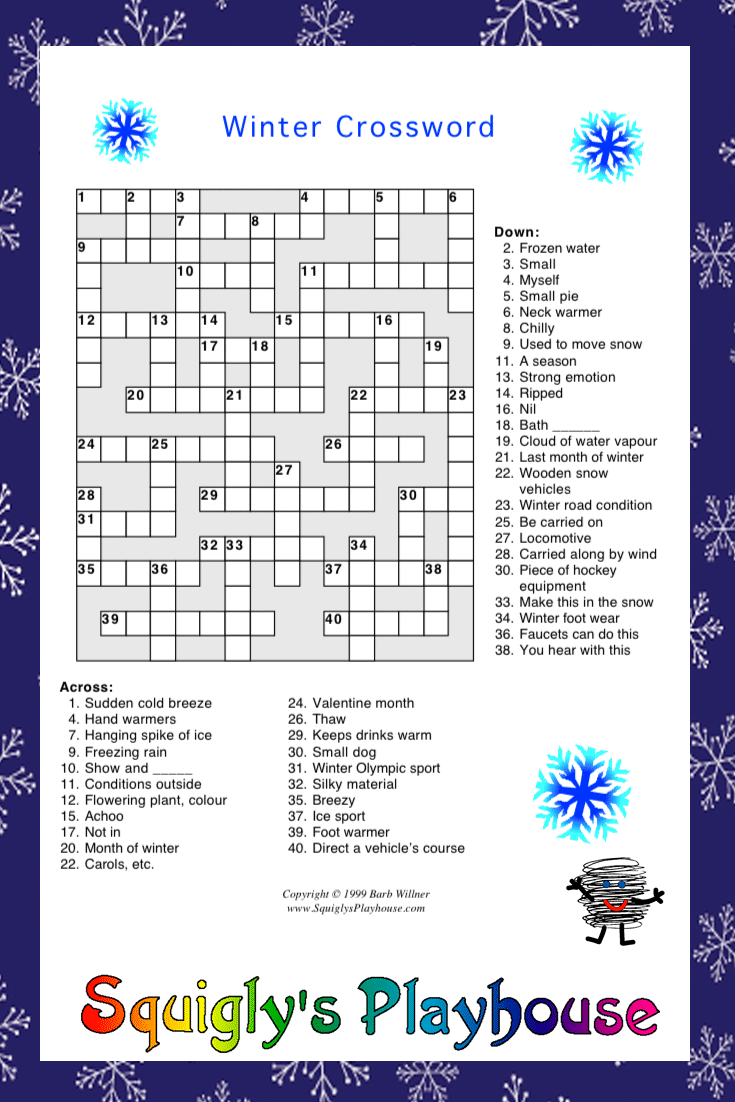 Snow Crossword Puzzle Printable
