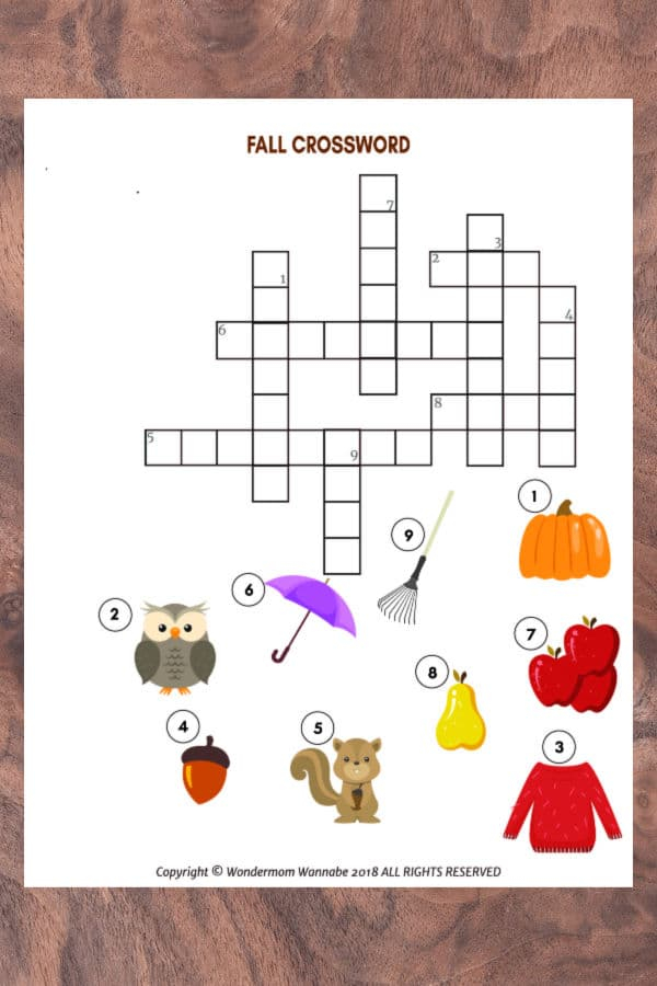 Printable Fall Crossword Puzzles For Kids