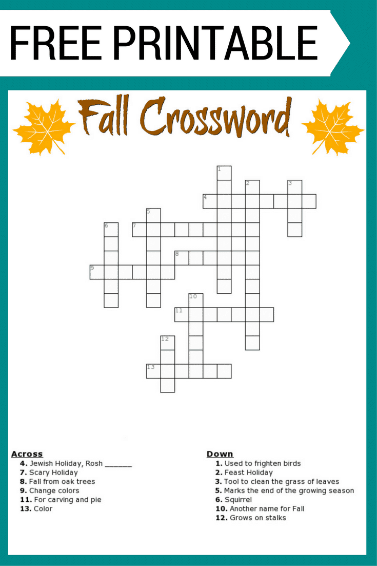 Printable Fall Crossword Puzzles For Kids
