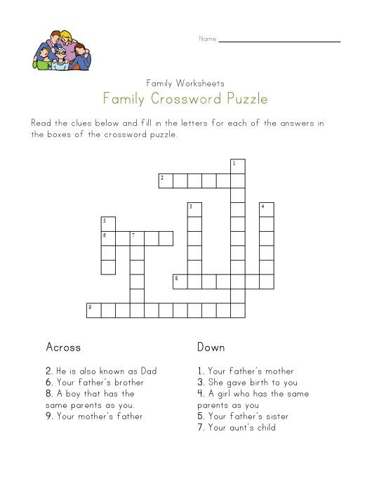 Family Members Crossword Puzzles Printable
