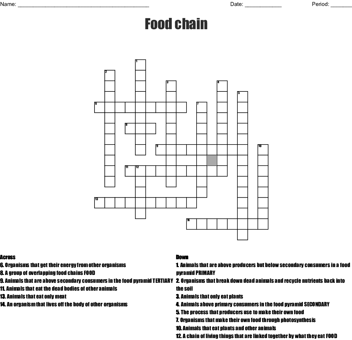 Printable Food Chain Crossword Puzzle