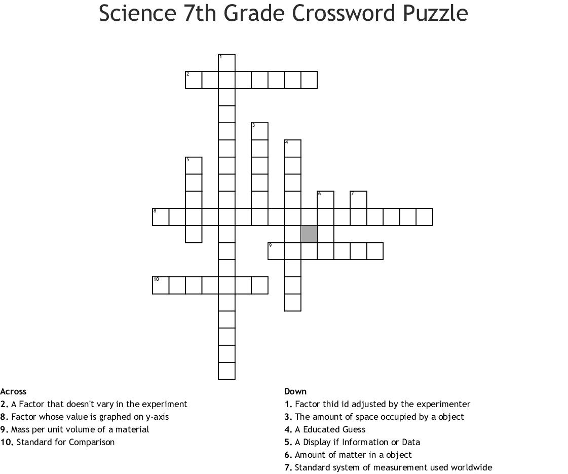 Crossword Puzzle Printable 7th Grade