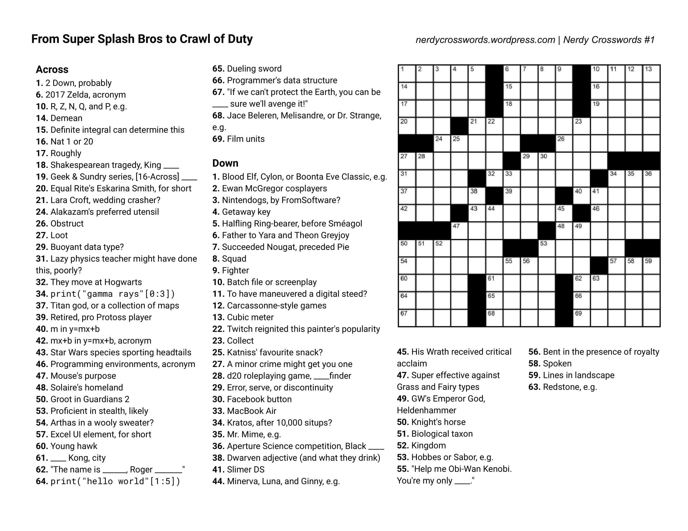Printable Crossword Puzzle On Depression