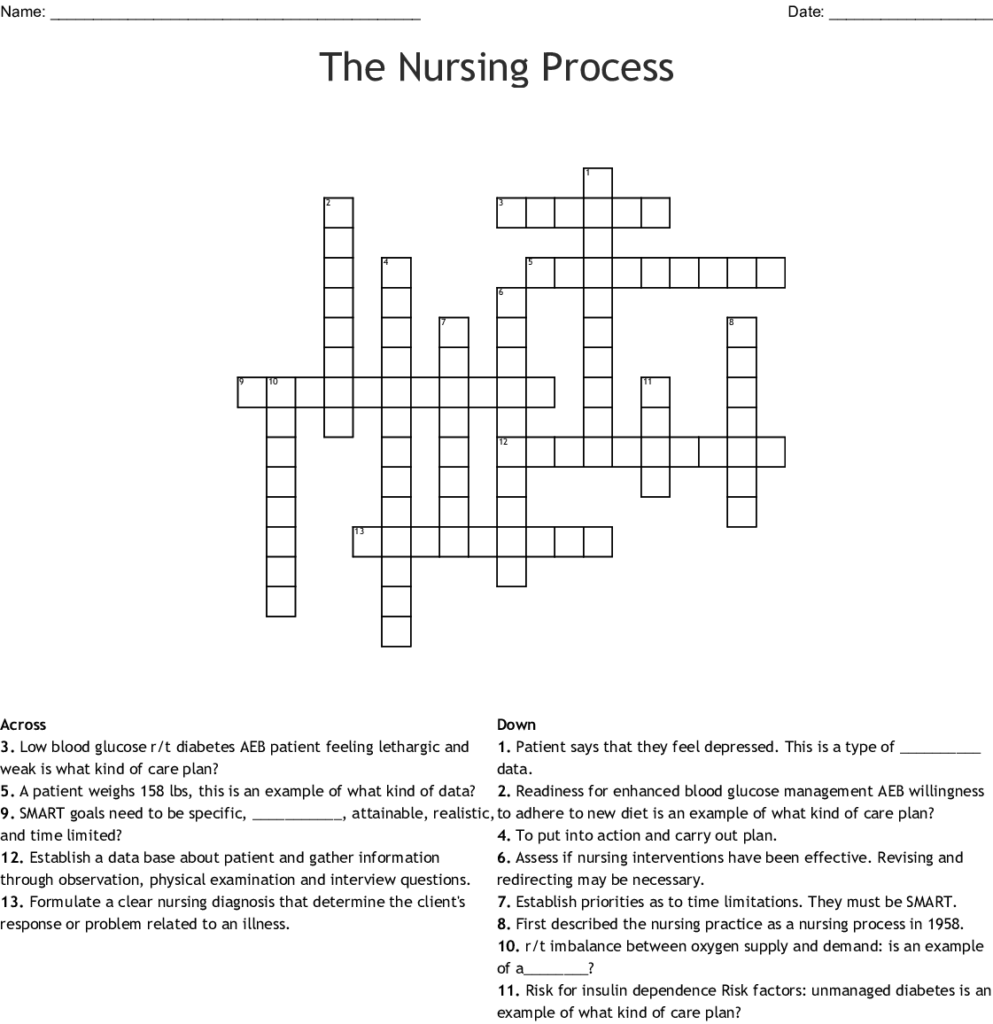 Free Printable Nursing Crossword Puzzles Printable