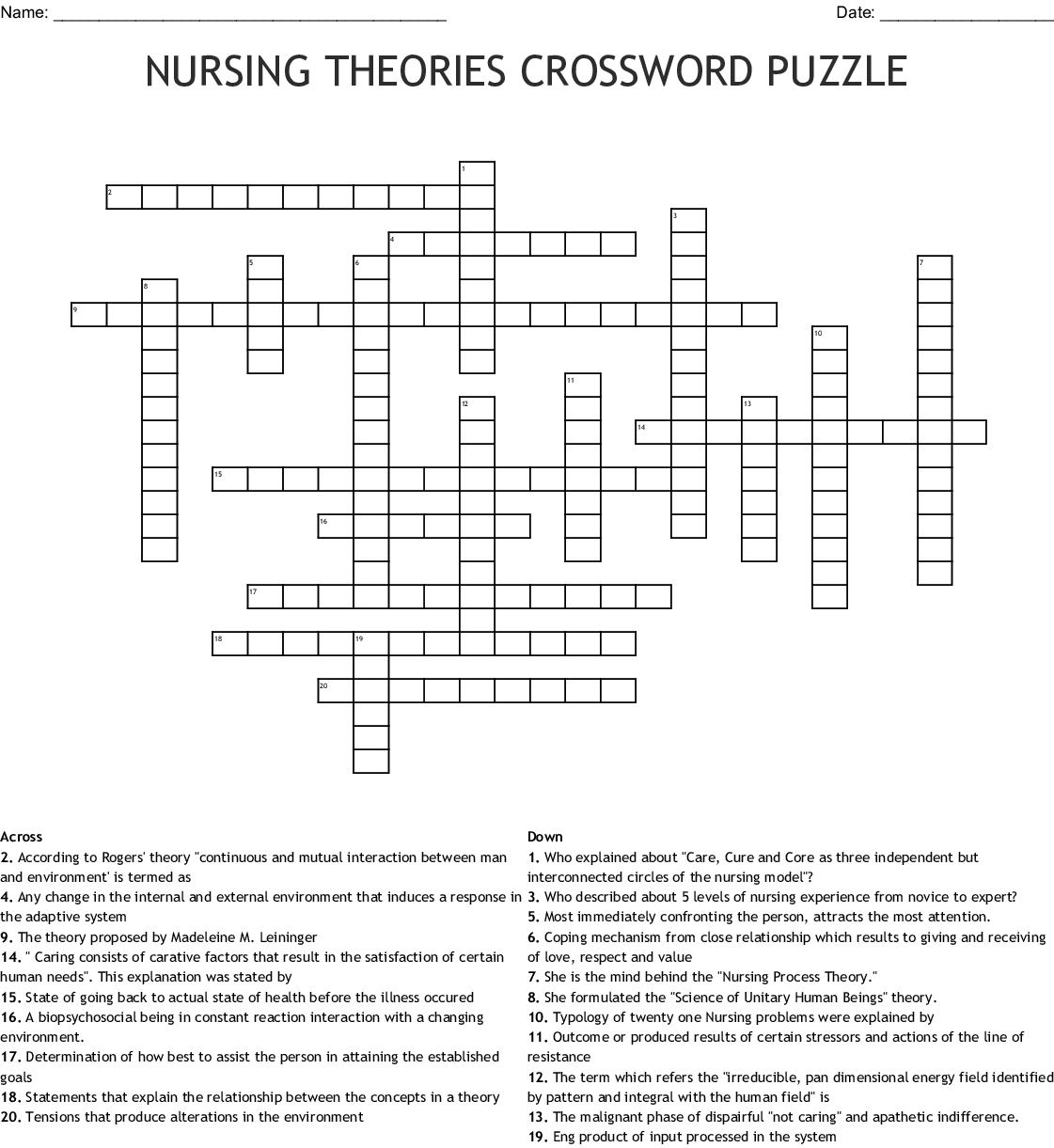 Crossword Puzzle Printable Nursing Home