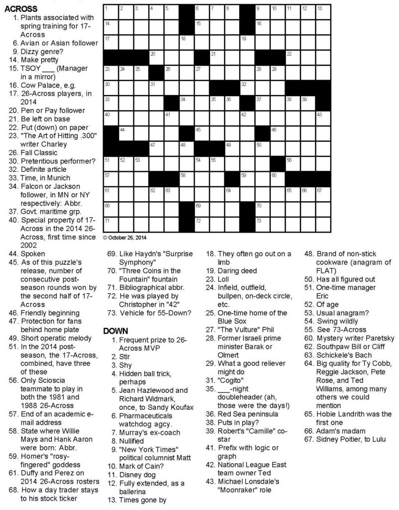 Free Printable Sports Crossword Puzzles Free Printable A