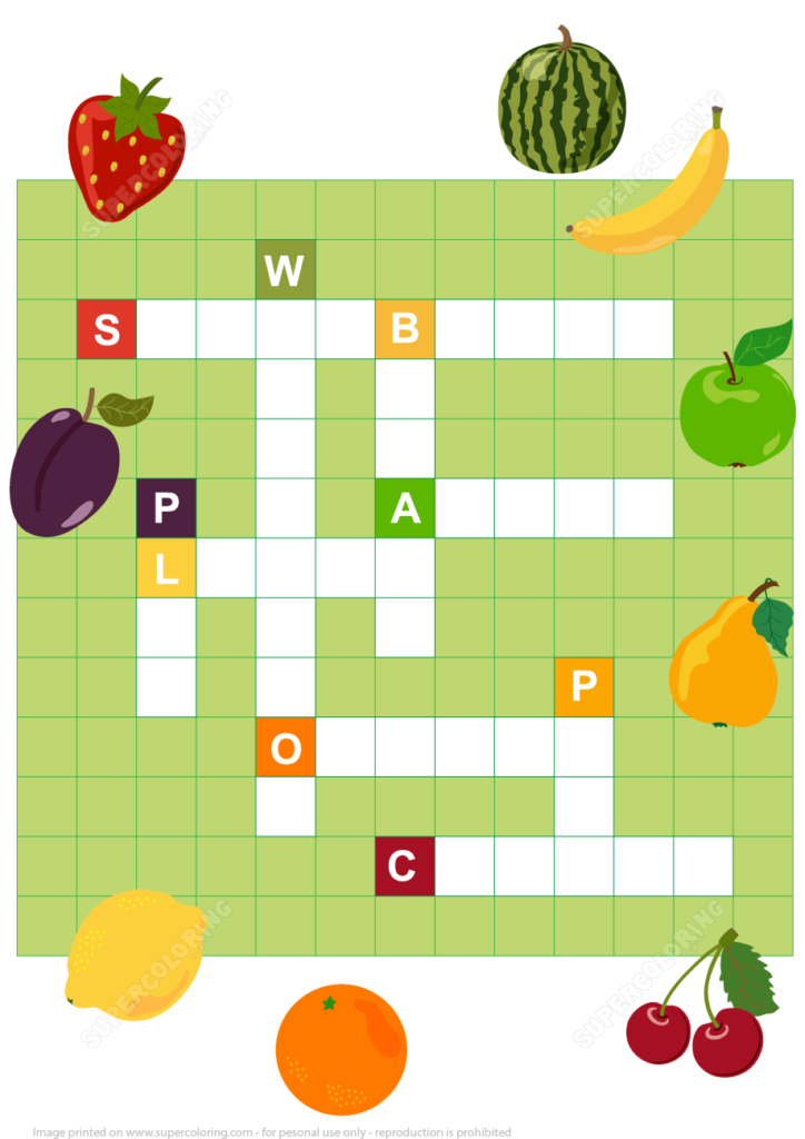 Fruits Crossword For Children Free Printable Puzzle Games