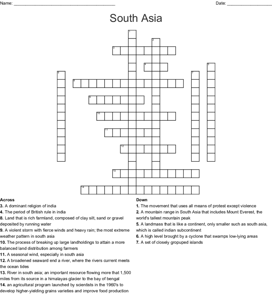 Geography Of Asia Crossword Puzzle Answers Crossword