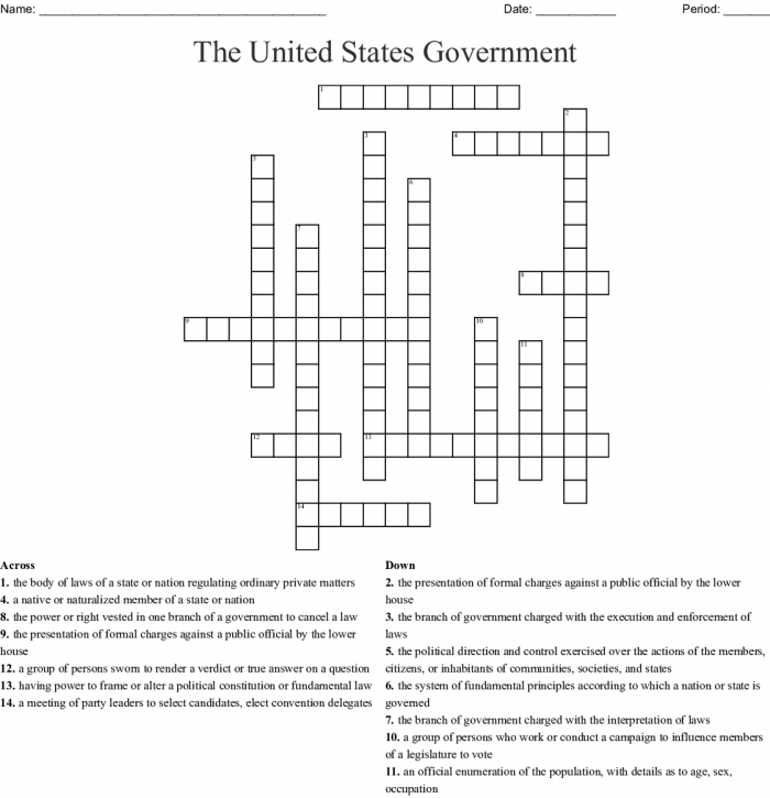 Government Crossword Worksheets 99Worksheets