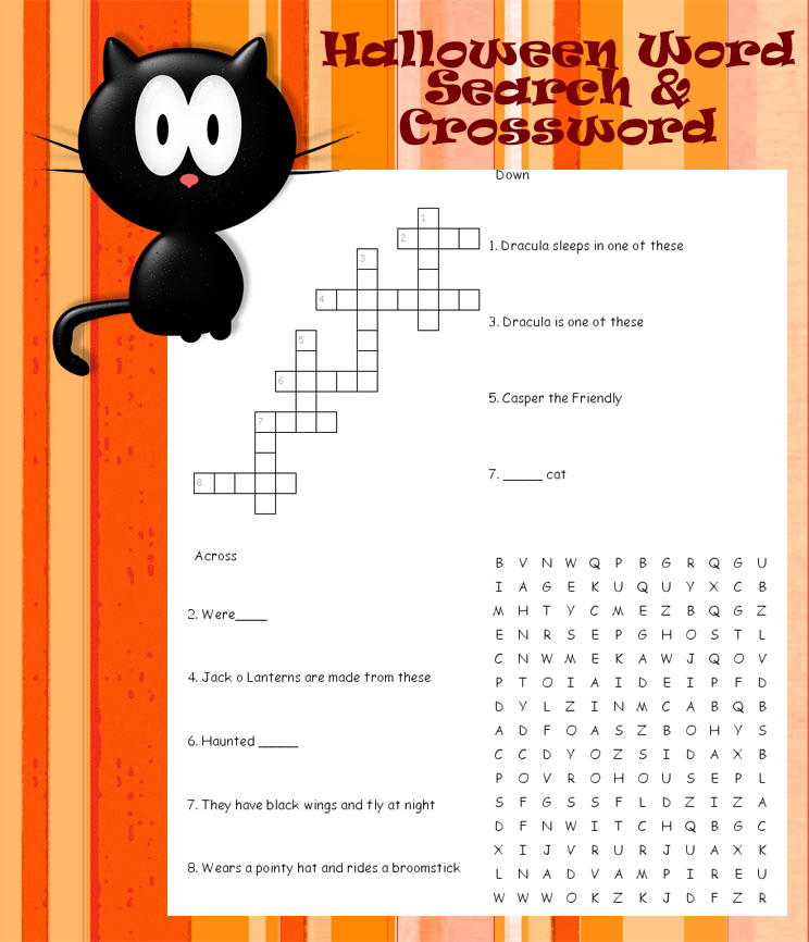 Halloween Wordsearch Crossword Puzzle Printable