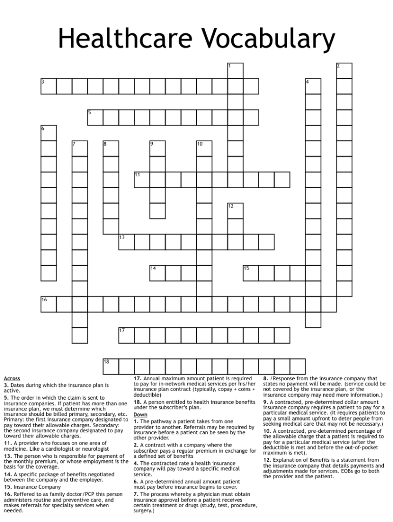 Health Care Of The Past Present And Future Crossword