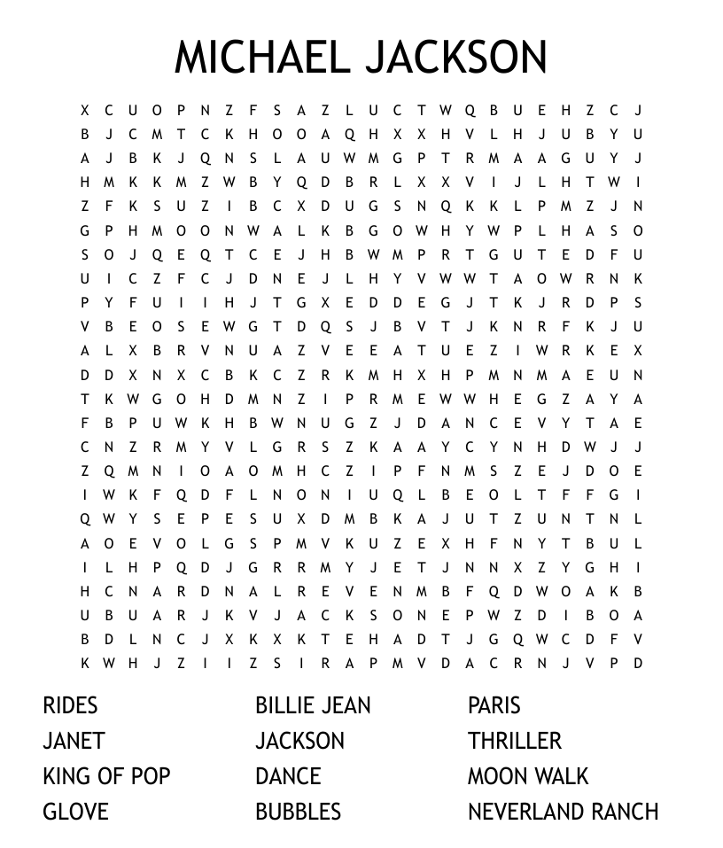 Michael Jackson Crossword Puzzle Printable