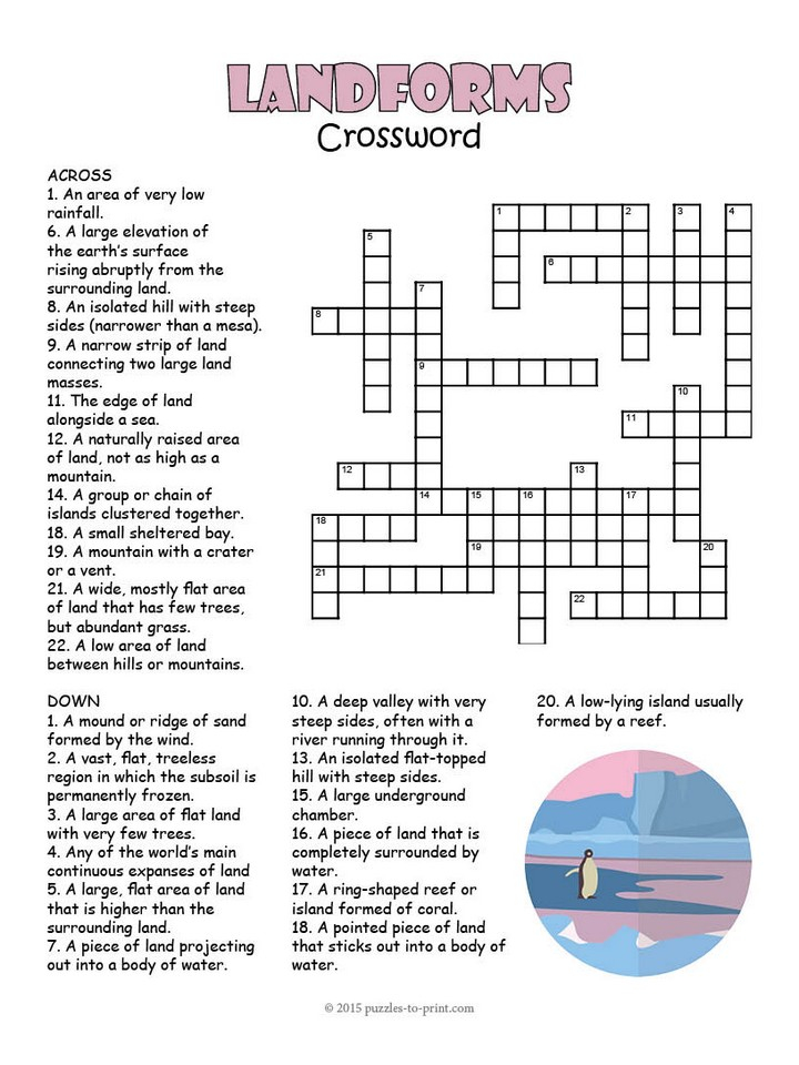 Landform Crossword Puzzle Printable