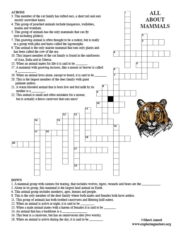 Printable Animal Crossword Puzzle For Adults