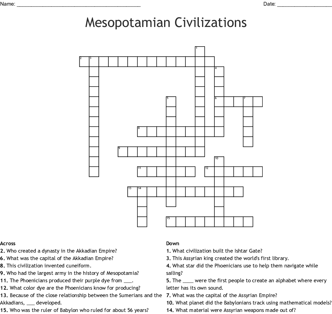 Ancient Civilizations Crossword Puzzles Free Printable