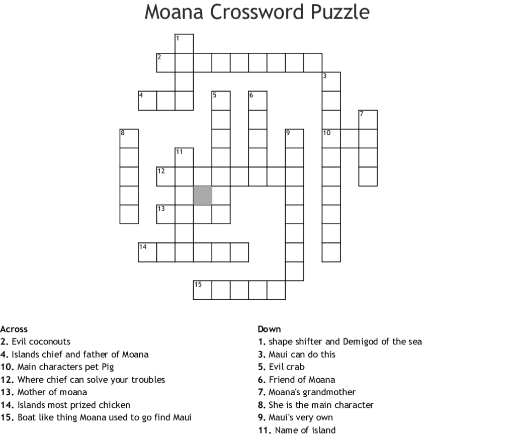 Moana Crossword Puzzle WordMint