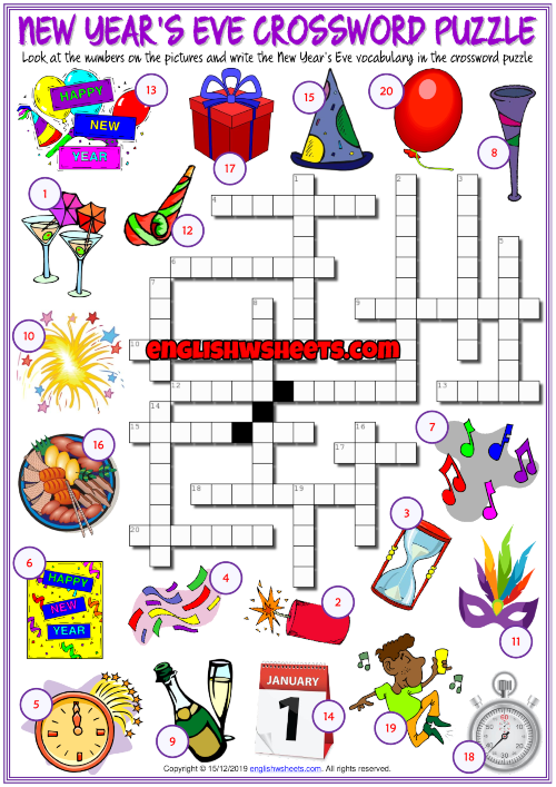 Printable New Years Eve Crossword Puzzle