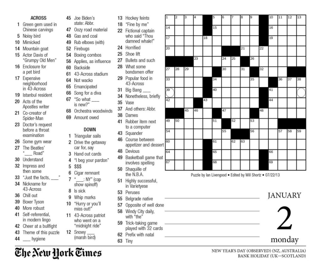 New York Times Crossword Puzzle Printable Printable