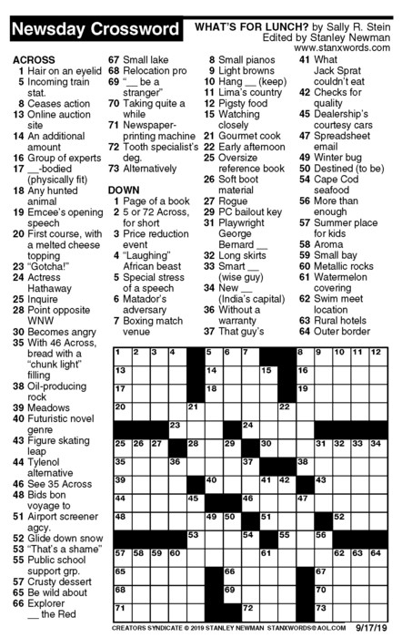 Free Daily Printable Crossword Puzzles September 17 2022