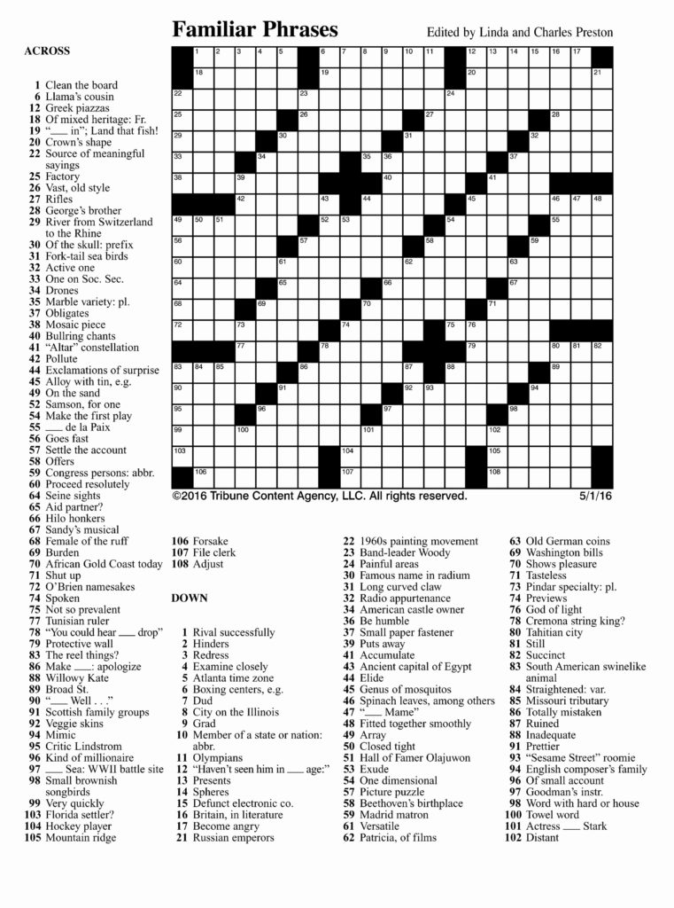 Old Fashioned Free Printable Crossword Puzzles Adults