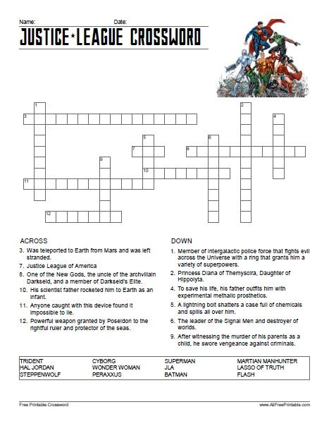 Dc Comics Crossword Puzzle Printable