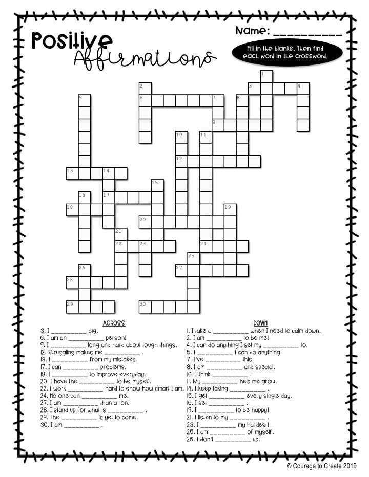 Positive Affirmations Crossword Puzzle And Word Search