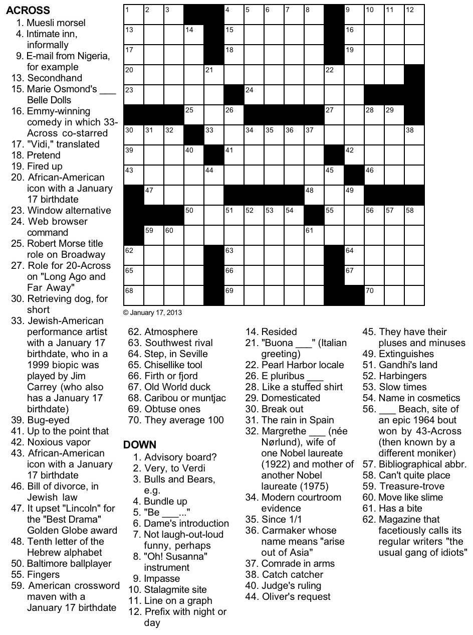 Printable Seinfeld Crossword Puzzle