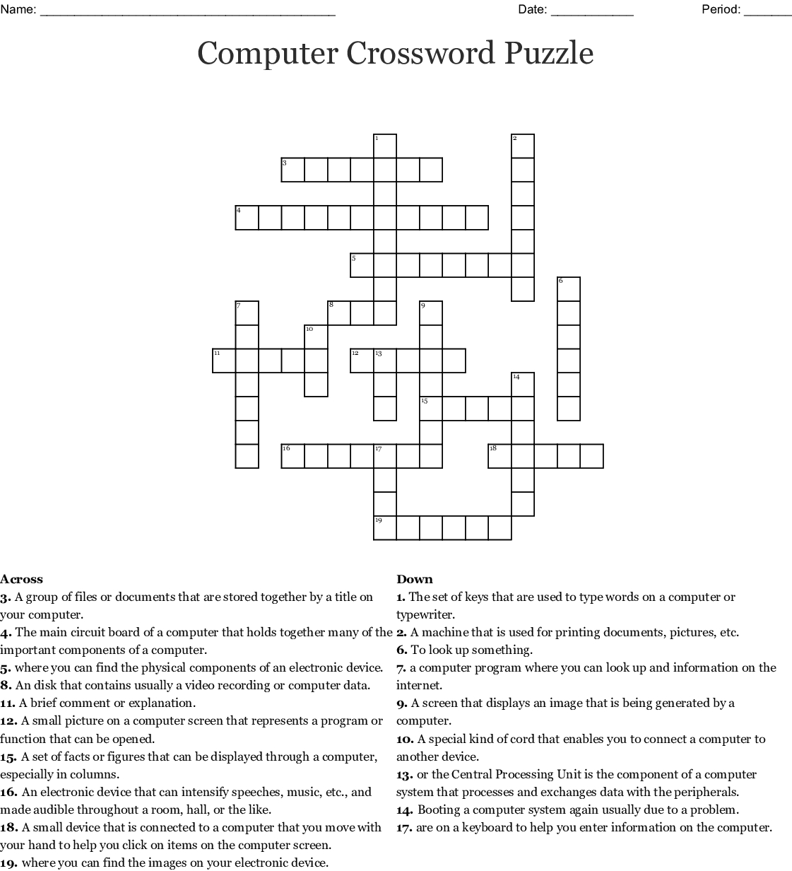 Printable Computer Crossword Puzzles