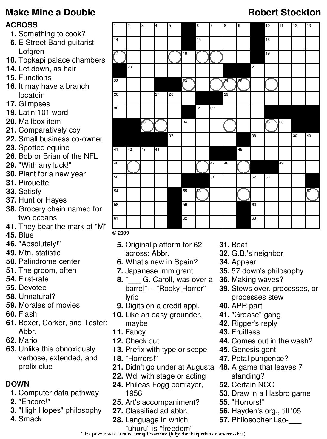 Tough Printable Crossword Puzzles