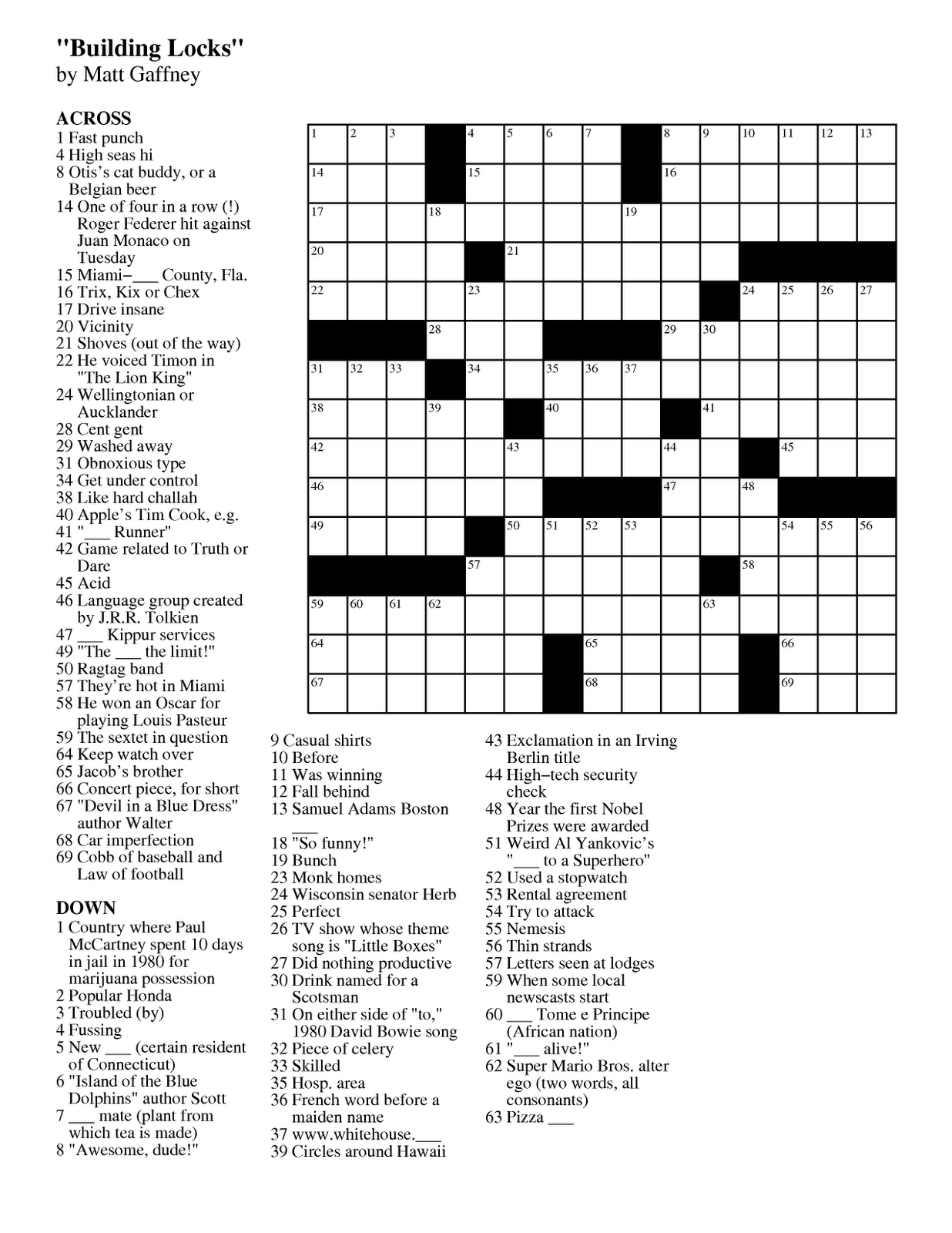Easy Difficulty Crossword Puzzles Printable