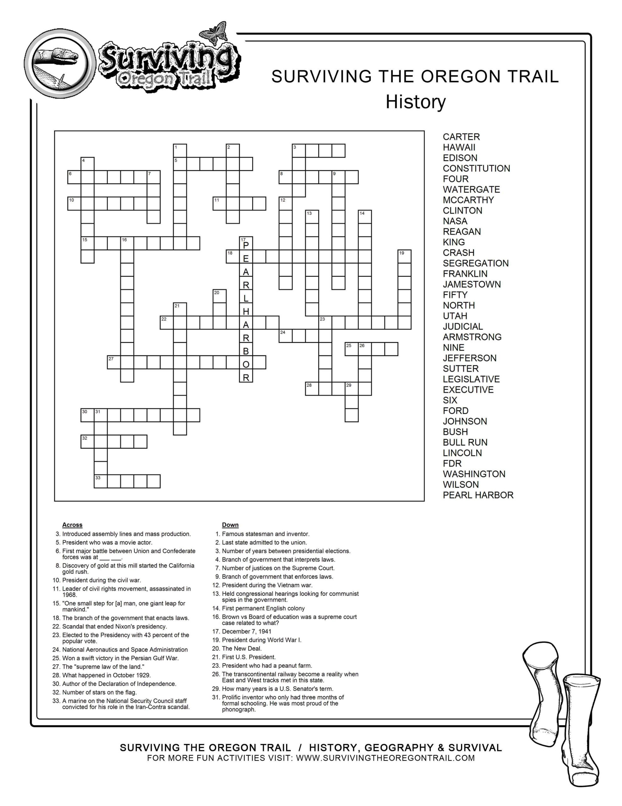 Crossword Puzzles Printable 6th Grade History With Words Bank