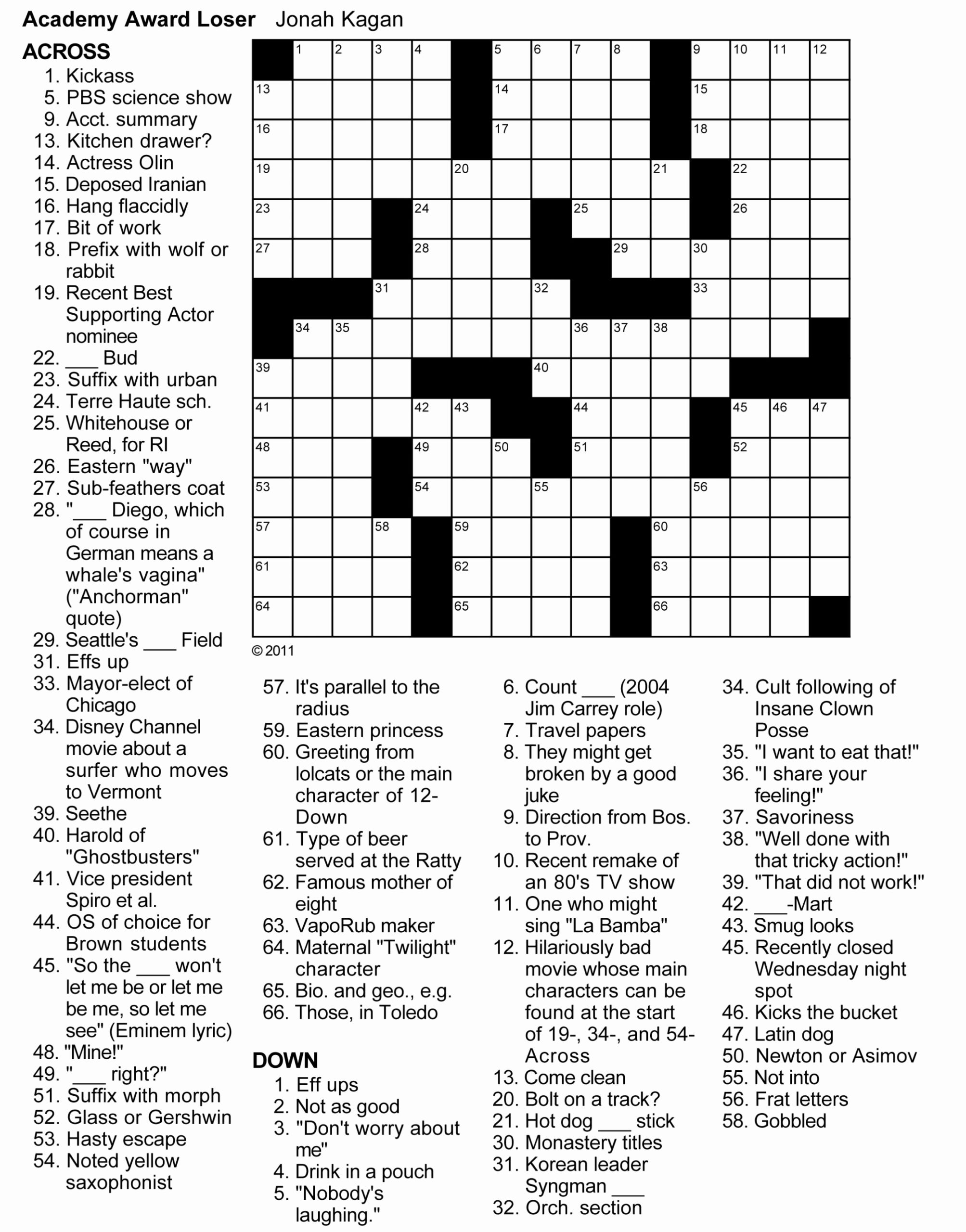 Free Printable Crossword Puzzles For Young Adults