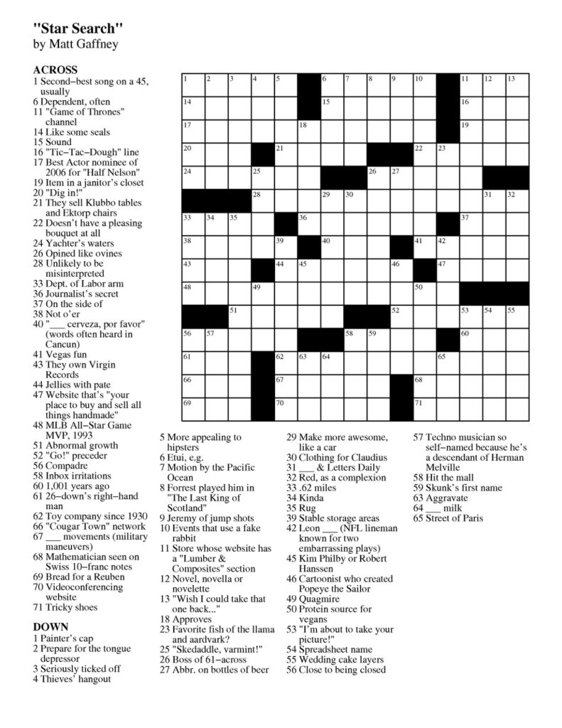 Printable Frank Longo Crossword Puzzles Printable