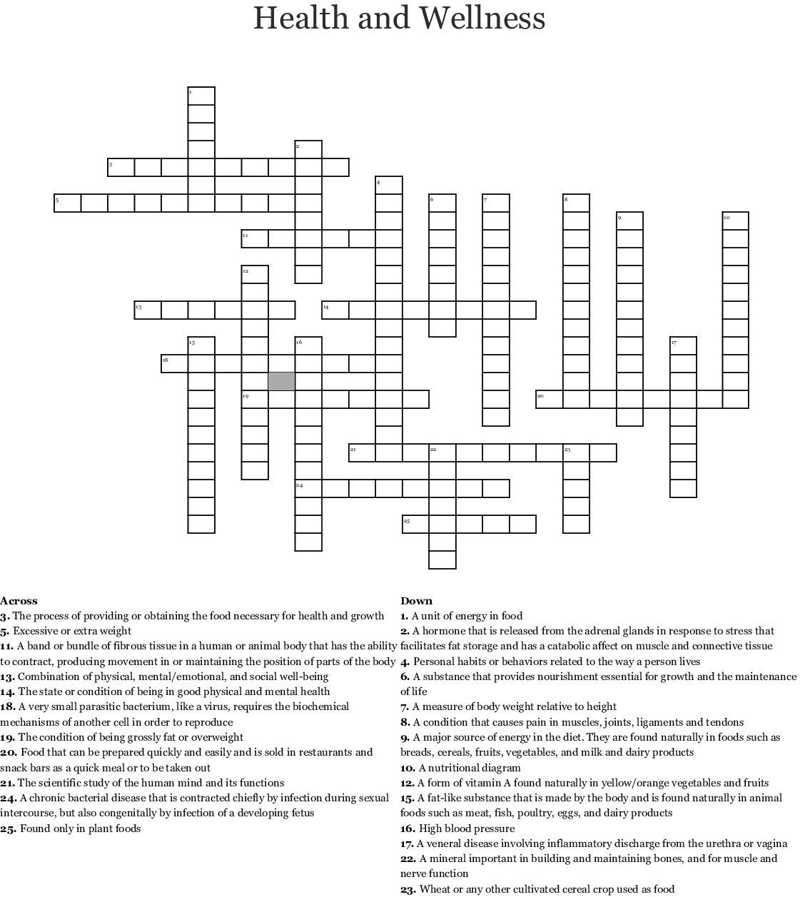 Health Crossword Puzzles Free Printable