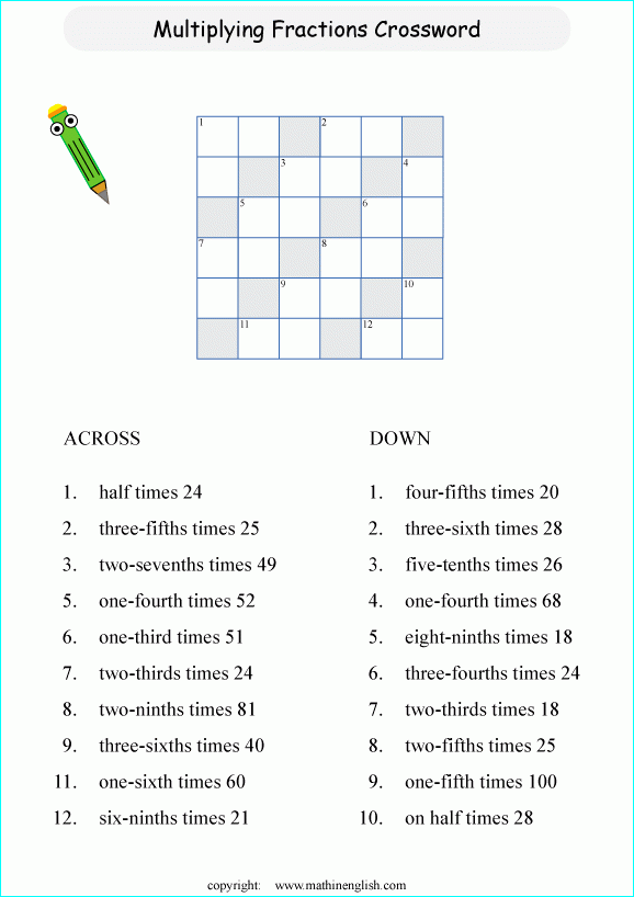Printable Fraction Crossword Puzzle