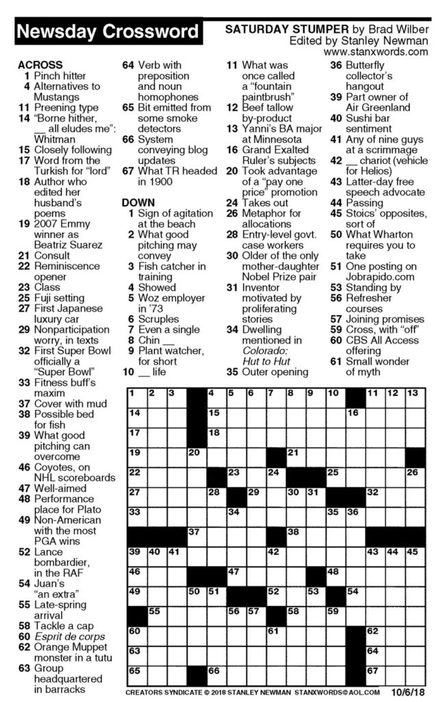 Printable Sunday Crossword 2018 Printable Crossword Puzzles