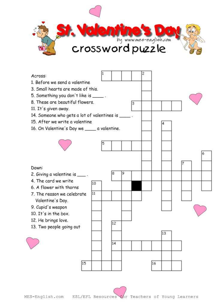Printable Valentine S Day Crossword Puzzles Printable