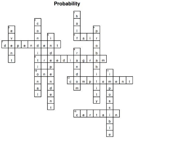 Probability Crossword Teaching Resources