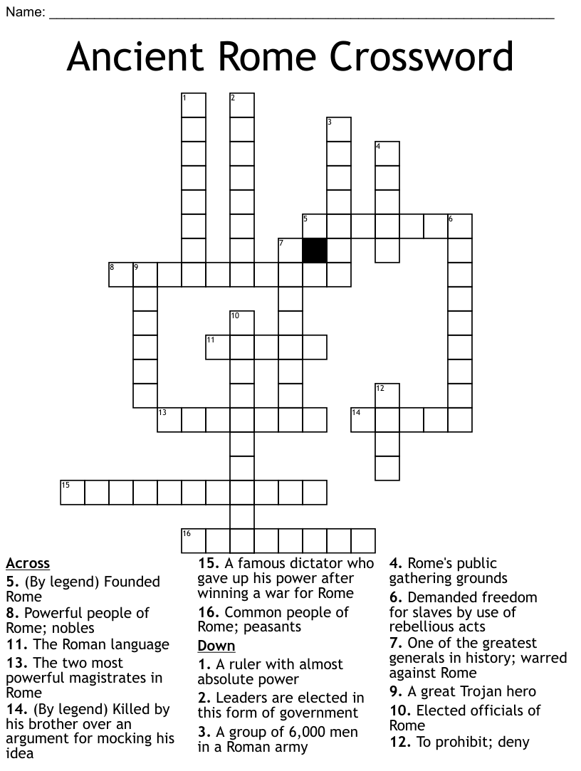Ancient Rome Crossword Puzzle Printable