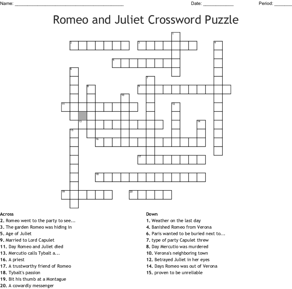 Romeo And Juliet Crossword Puzzle WordMint