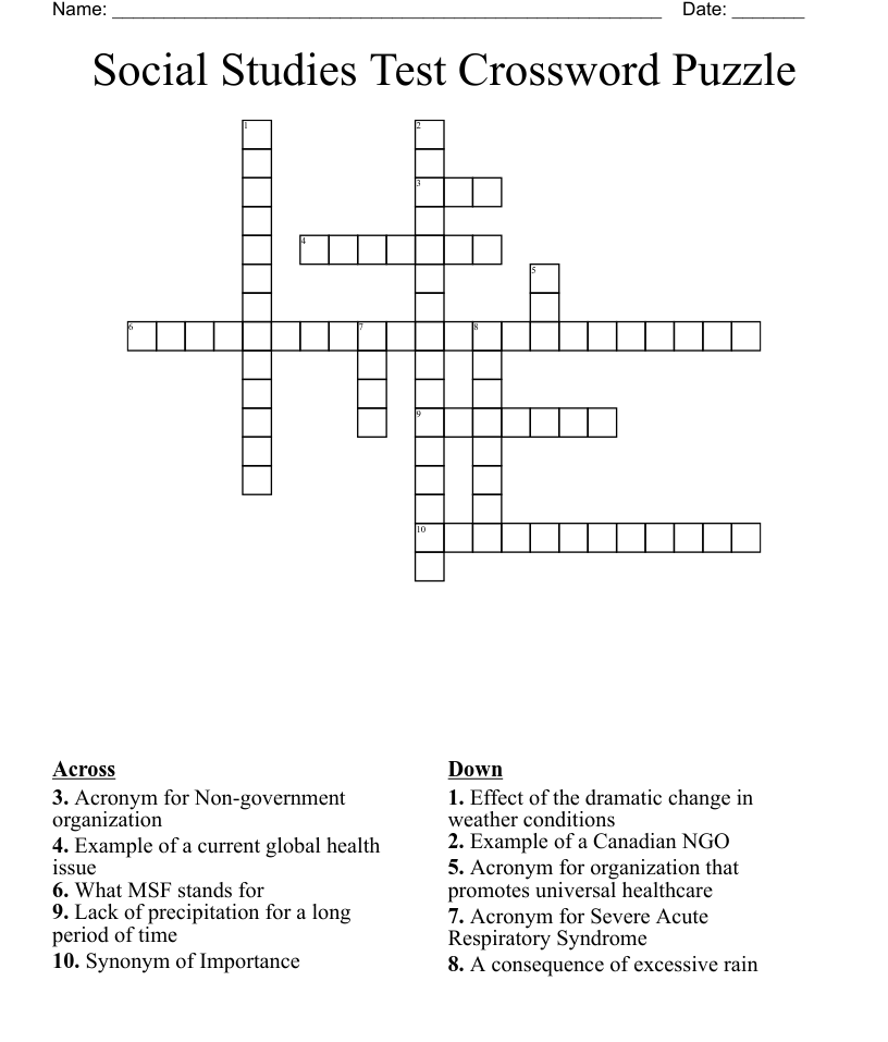 Social Studies Test Crossword Puzzle WordMint
