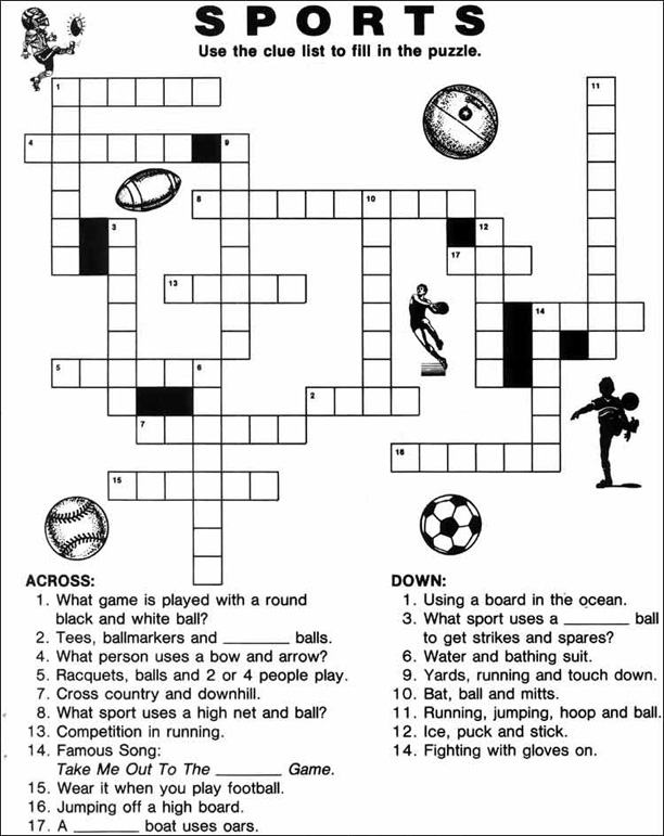 Printable Sports Crossword Puzzle Worksheet