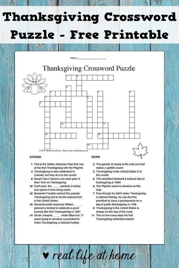 Thanksgiving Crossword Puzzles Printable High School